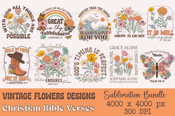 Vintage Flowers Christian PNG Bundle
